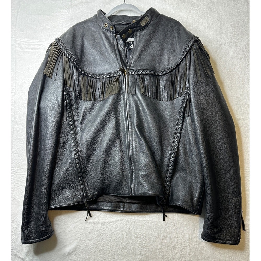 Harley-Davidson Jacket Mens XXL Black Leather Fringe Braid Willie G Wing